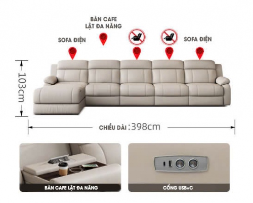 SFD039 - Ghế Sofa điện phiên bản hàng đầu champion có chỗ để sách ly cafe