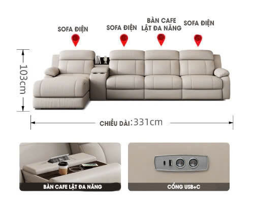 SFD011 - Ghế Sofa điện tiện lợi 1 ghế lật cho không gian phòng khách