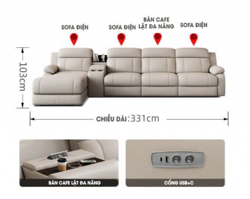 SFD031 - Ghế Sofa điện tiện lợi phiên bản nâng cấp 3 ghế điện cho không gian phòng khách