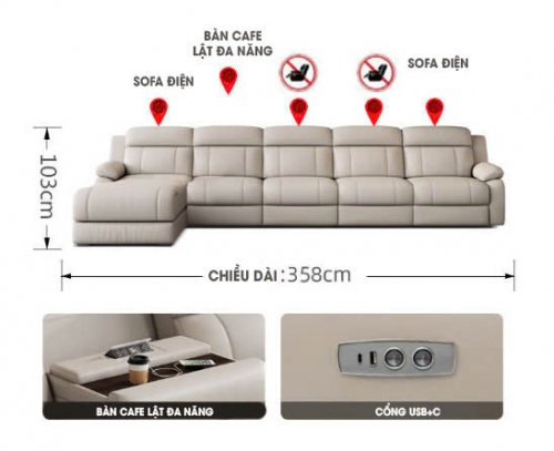 SFD015 - Ghế Sofa thư giãn da bò chỉnh điện cao cấp