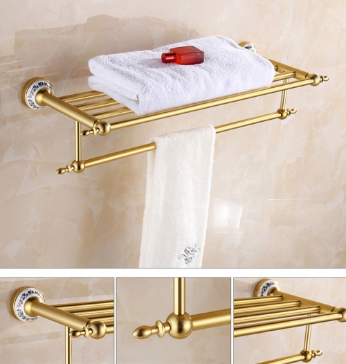 Giá để khăn phòng tắm cổ điển mạ vàng sang trọng 035