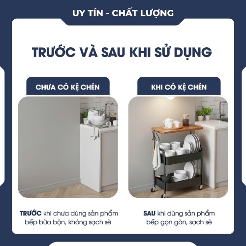 Kệ Gia Vị Đa Năng 2 Tầng Có Bánh Xe Mặt Gỗ NBSP012