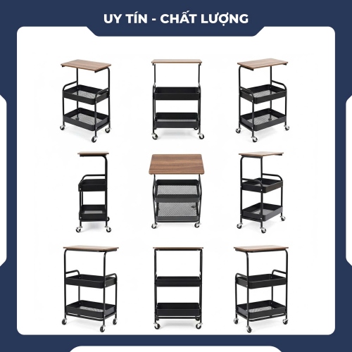 Kệ Gia Vị Đa Năng 2 Tầng Có Bánh Xe Mặt Gỗ NBSP012