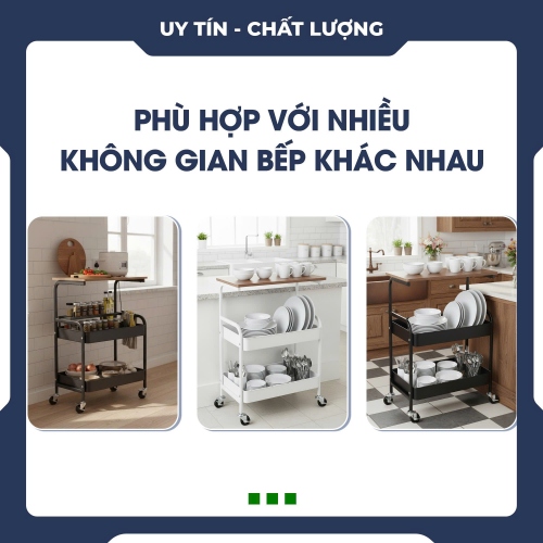 Kệ Gia Vị Đa Năng 2 Tầng Có Bánh Xe Mặt Gỗ NBSP012