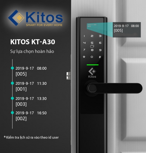 Khóa cửa vân tay mã số KITOS A30 chính hãng 011