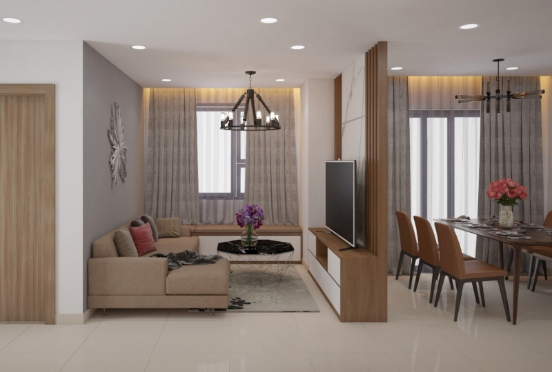 Thiết kế căn hộ phòng khách kết hợp phòng ăn 031
