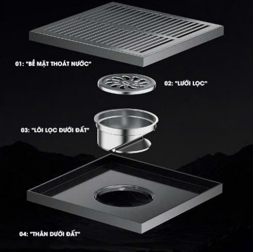 Nắp thoát nước sàn khử mùi ngoài trời thép không gỉ 304 cao cấp 037