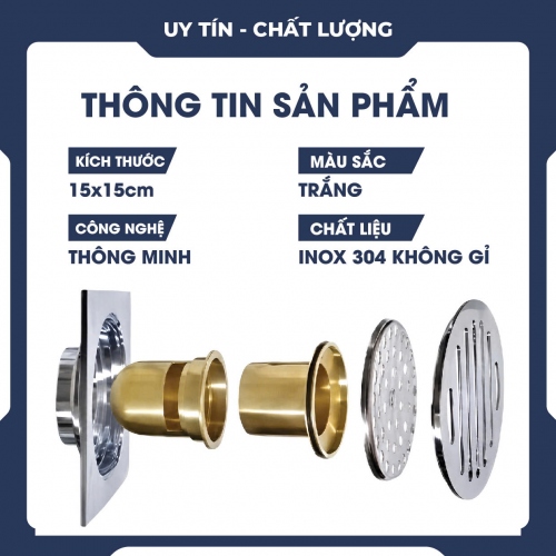 Nắp thoát sàn inox 304 đúc nguyên khối chóng mùi thoát nước nhanh ND039