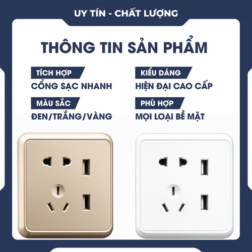 Ổ cắm điện 7 lỗ âm tường cổng USB kiểu tròn 011
