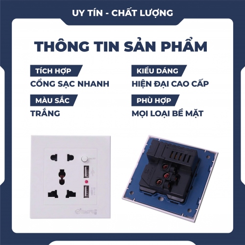Ổ cắm điện âm tường có công tắc tích hợp cổng usb đa năng 003