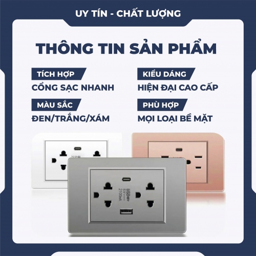 Ổ cắm điện âm tường tích hợp cổng usb sạc nhanh đa năng 014