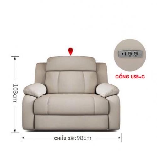 SFD021 - Sofa điện ghế đơn phiên bản nâng cấp chất liệu da thật