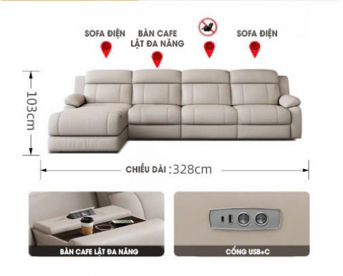 SFD008 - Sofa điện thông minh có ghế lật sang trọng đẳng cấp