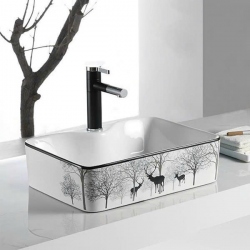 Bồn lavabo đặt bàn chữ nhật họa tiết hươu nai Tora...