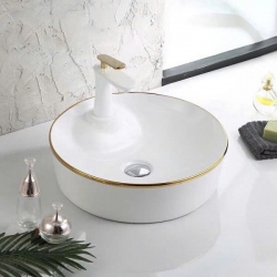 Chậu rửa mặt lavabo đặt bàn viền vàng Tora Sanitary...