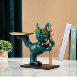 Tượng decor trang trí chó Bully cầm cột xiếc kệ đựng...