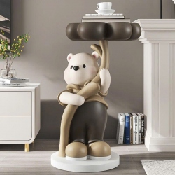 Tượng decor trang trí gấu trắng cầm mâm để đồ cá...