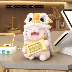 Tượng decor trang trí mèo hồng đội mũ lân dễ thương...