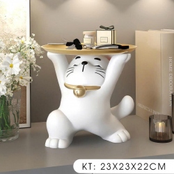 Tượng decor trang trí mèo thần tài nâng mâm cao cấp 029