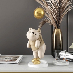 Tượng gấu trắng trang trí decor cầm bóng bay dễ thương...