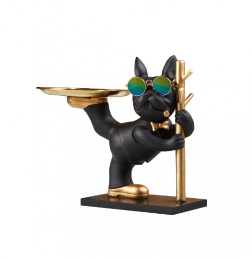 Tượng decor trang trí chó Bully cầm cột xiếc kệ đựng đồ mini phong cách Châu Âu cao cấp 039