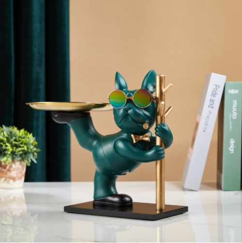 Tượng decor trang trí chó Bully cầm cột xiếc kệ đựng đồ mini phong cách Châu Âu cao cấp 039