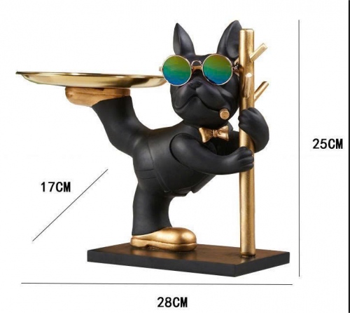 Tượng decor trang trí chó Bully cầm cột xiếc kệ đựng đồ mini phong cách Châu Âu cao cấp 039