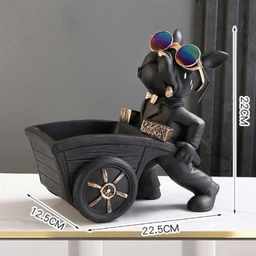 Tượng decor trang trí chó kéo xe đẩy kết hợp kệ đựng đồ tiện dụng 037