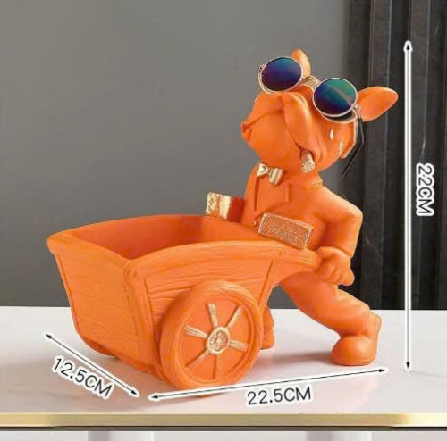 Tượng decor trang trí chó kéo xe đẩy kết hợp kệ đựng đồ tiện dụng 037