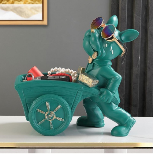 Tượng decor trang trí chó kéo xe đẩy kết hợp kệ đựng đồ tiện dụng 037