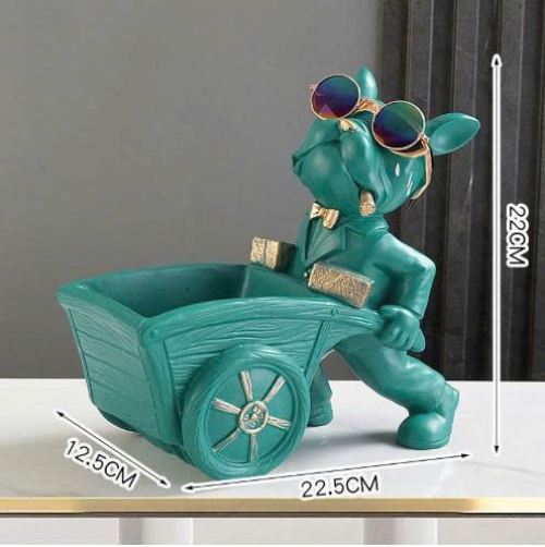 Tượng decor trang trí chó kéo xe đẩy kết hợp kệ đựng đồ tiện dụng 037