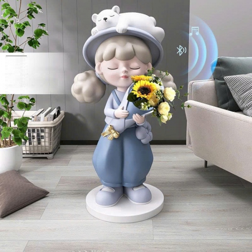 Tượng decor trang trí cô gái cầm hoa sang trọng 025
