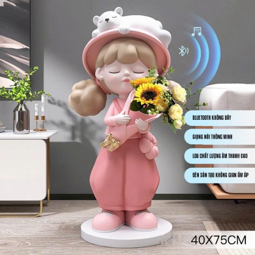 Tượng decor trang trí cô gái cầm hoa sang trọng 025