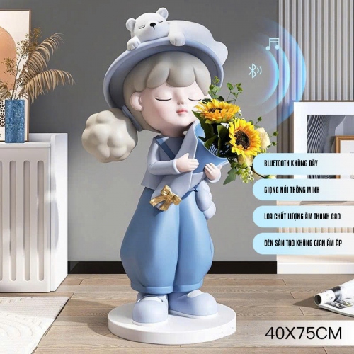 Tượng decor trang trí cô gái cầm hoa sang trọng 025