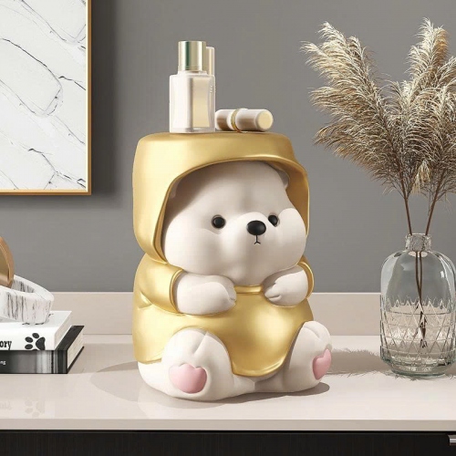 Tượng decor trang trí gấu đáng yêu kèm kệ để đồ mini cao cấp 034