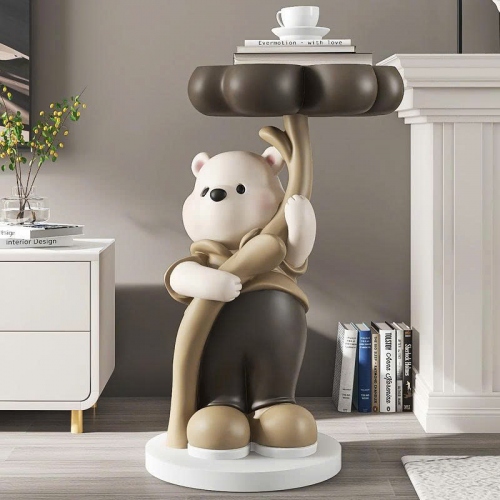 Tượng decor trang trí gấu trắng cầm mâm để đồ cá tính 024