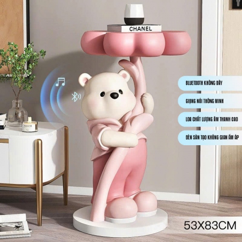 Tượng decor trang trí gấu trắng cầm mâm để đồ cá tính 024