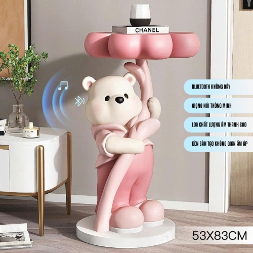 Tượng decor trang trí gấu trắng cầm mâm để đồ cá tính 024