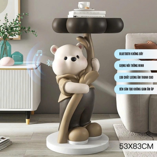 Tượng decor trang trí gấu trắng cầm mâm để đồ cá tính 024
