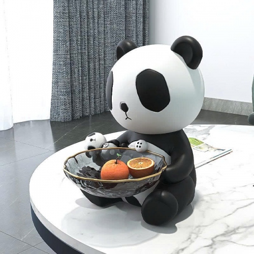Tượng decor trang trí gấu trúc ôm khay thủy tinh đựng đồ đa năng cao cấp 048