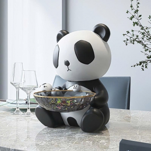 Tượng decor trang trí gấu trúc ôm khay thủy tinh đựng đồ đa năng cao cấp 048