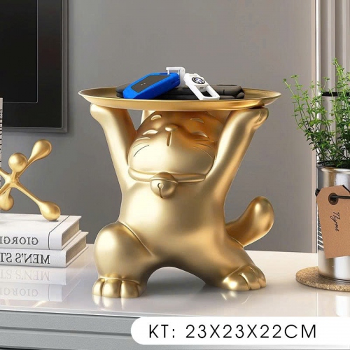 Tượng decor trang trí mèo thần tài nâng mâm cao cấp 029