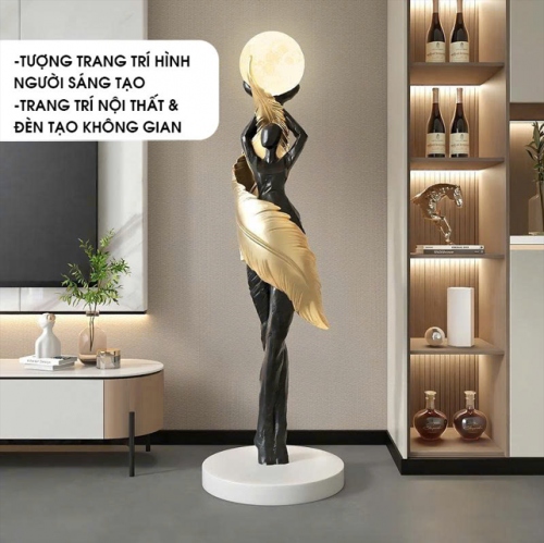 Tượng decor trang trí nữ thần và ánh trăng nghệ thuật 007