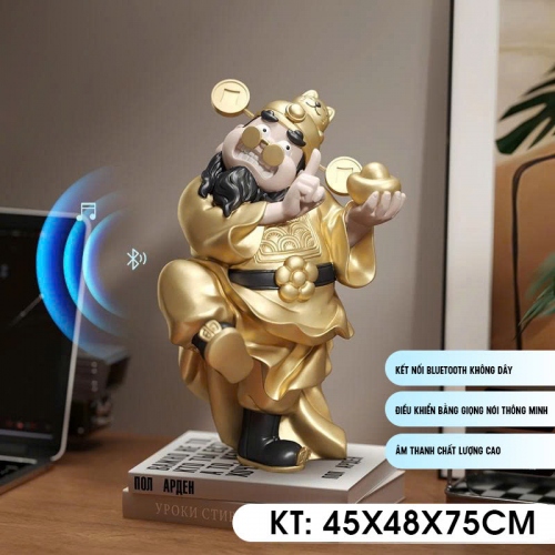 Tượng decor trang trí Thần Tài vui vẻ trang bị loa bluetooth mang đến sự may mắn 017