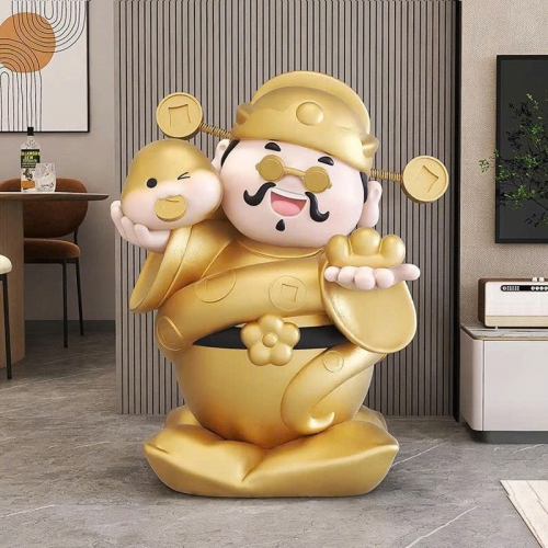 Tượng trang trí decor Thần Tài cầm tiền sang trọng 021