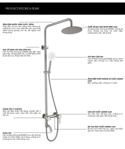 Vòi sen tắm nóng lạnh inox 304 cao cấp 090